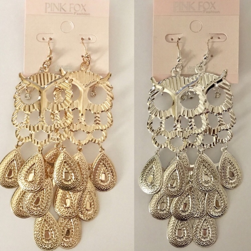 Boho Chic Owl Earrings 5” Gold or Silver